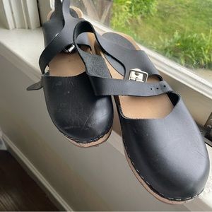 Black Leather Clogs